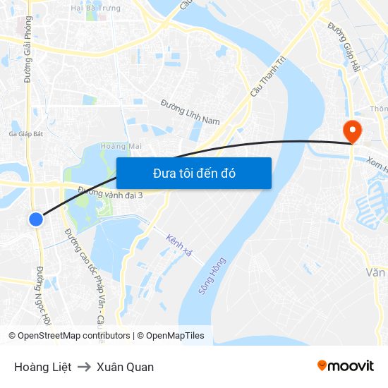 Hoàng Liệt to Xuân Quan map