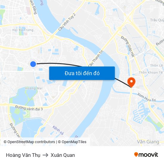 Hoàng Văn Thụ to Xuân Quan map