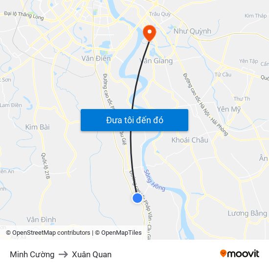 Minh Cường to Xuân Quan map