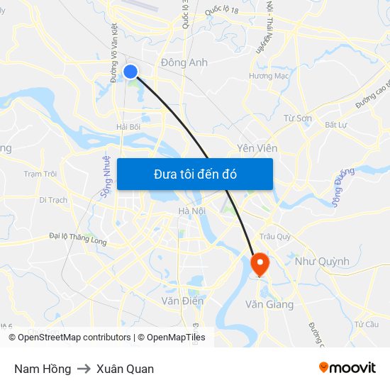Nam Hồng to Xuân Quan map