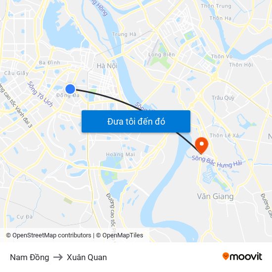 Nam Đồng to Xuân Quan map