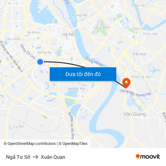 Ngã Tư Sở to Xuân Quan map