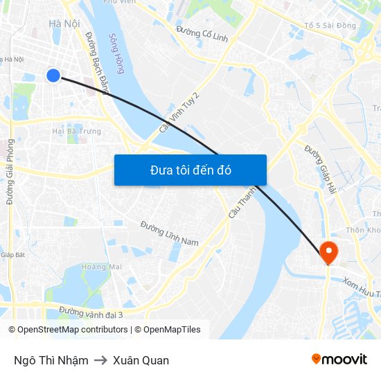 Ngô Thì Nhậm to Xuân Quan map