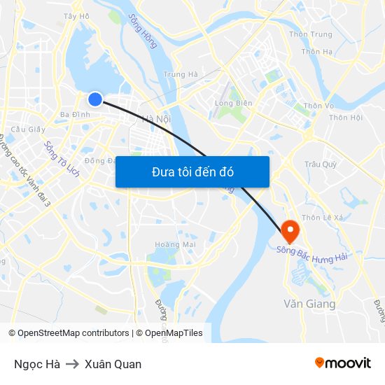 Ngọc Hà to Xuân Quan map