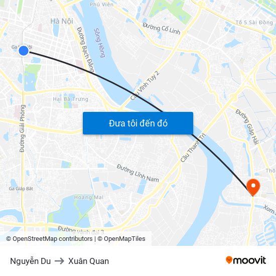 Nguyễn Du to Xuân Quan map