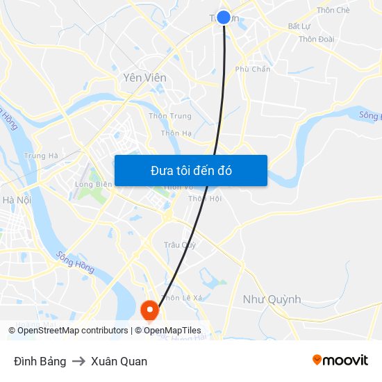 Đình Bảng to Xuân Quan map