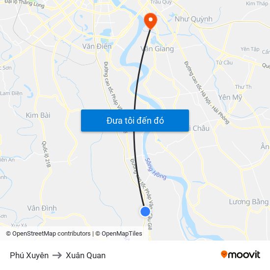 Phú Xuyên to Xuân Quan map