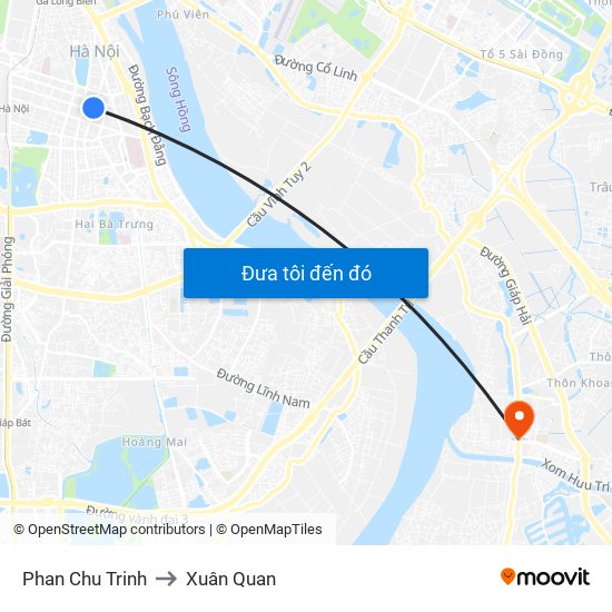 Phan Chu Trinh to Xuân Quan map