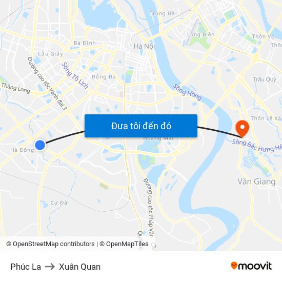 Phúc La to Xuân Quan map