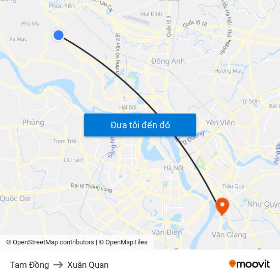 Tam Đồng to Xuân Quan map