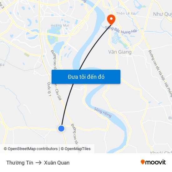 Thường Tín to Xuân Quan map