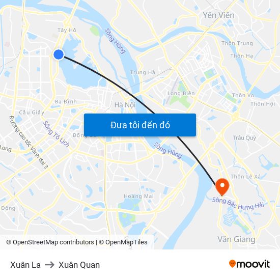 Xuân La to Xuân Quan map