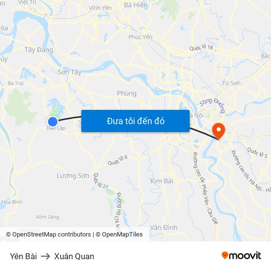 Yên Bài to Xuân Quan map