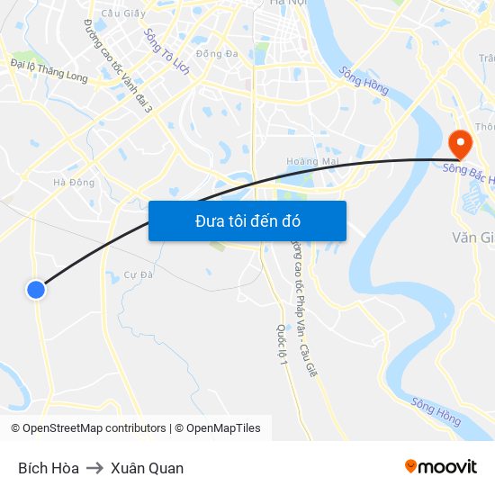 Bích Hòa to Xuân Quan map