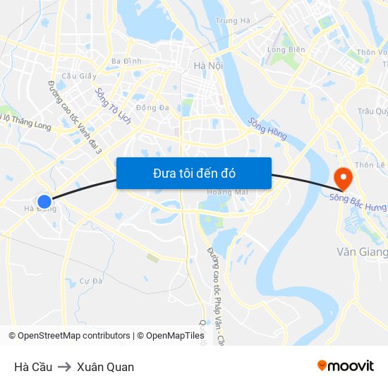Hà Cầu to Xuân Quan map
