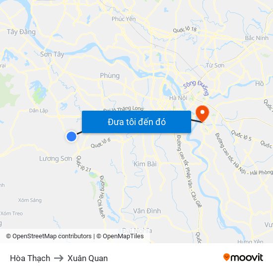 Hòa Thạch to Xuân Quan map