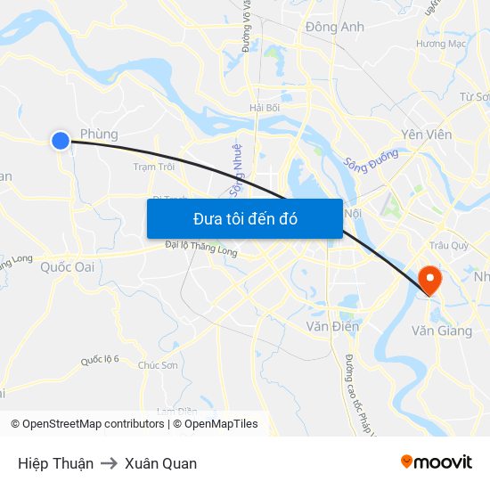 Hiệp Thuận to Xuân Quan map