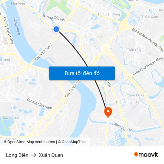 Long Biên to Xuân Quan map
