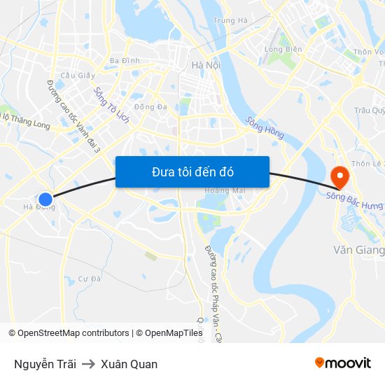 Nguyễn Trãi to Xuân Quan map