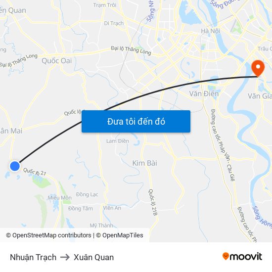 Nhuận Trạch to Xuân Quan map