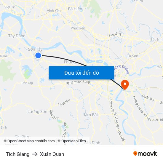 Tích Giang to Xuân Quan map