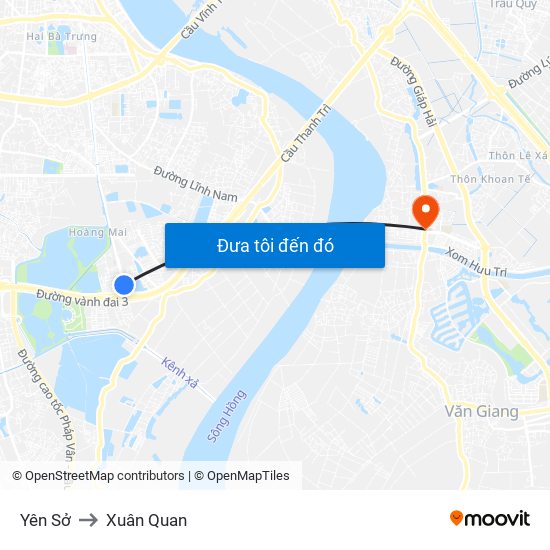 Yên Sở to Xuân Quan map