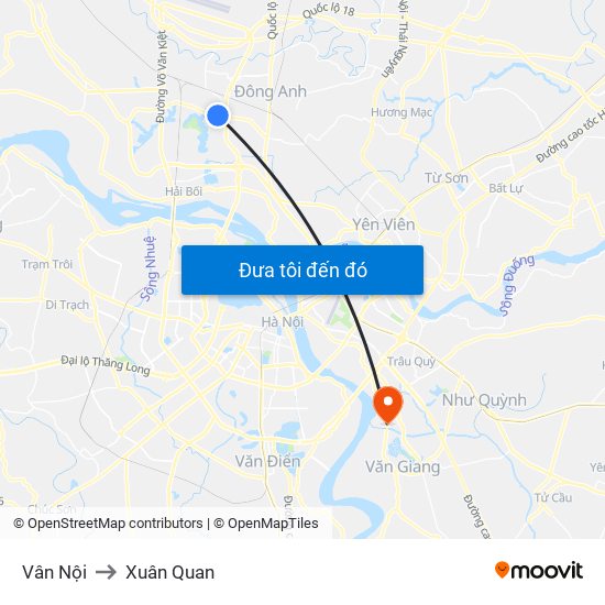 Vân Nội to Xuân Quan map