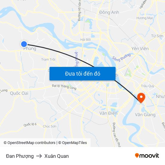 Đan Phượng to Xuân Quan map