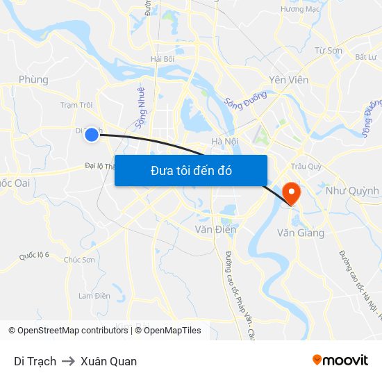 Di Trạch to Xuân Quan map