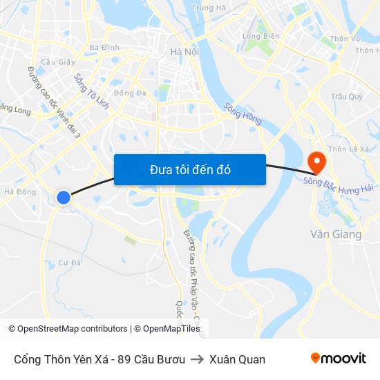 Cổng Thôn Yên Xá - 89 Cầu Bươu to Xuân Quan map