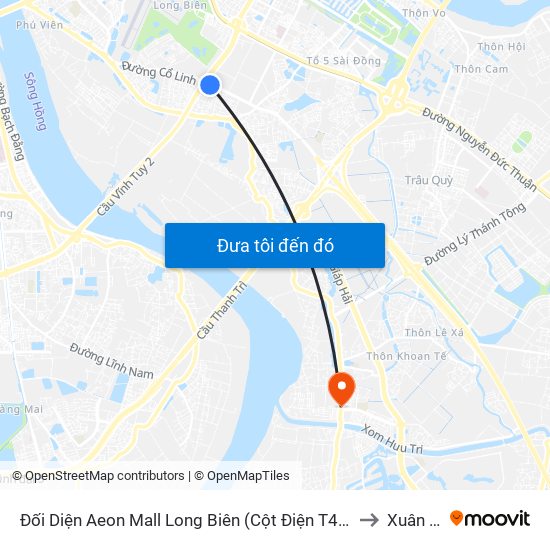 Đối Diện Aeon Mall Long Biên (Cột Điện T4a/2a-B Đường Cổ Linh) to Xuân Quan map