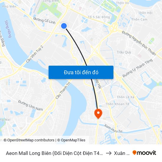 Aeon Mall Long Biên (Đối Diện Cột Điện T4a/2a-B Đường Cổ Linh) to Xuân Quan map