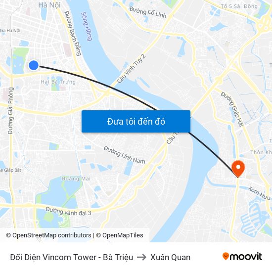 Đối Diện Vincom Tower - Bà Triệu to Xuân Quan map