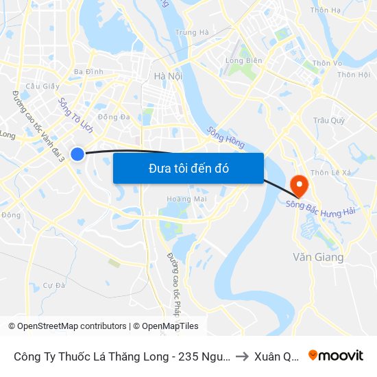 Công Ty Thuốc Lá Thăng Long - 235 Nguyễn Trãi to Xuân Quan map