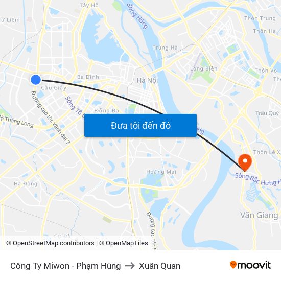 Công Ty Miwon - Phạm Hùng to Xuân Quan map