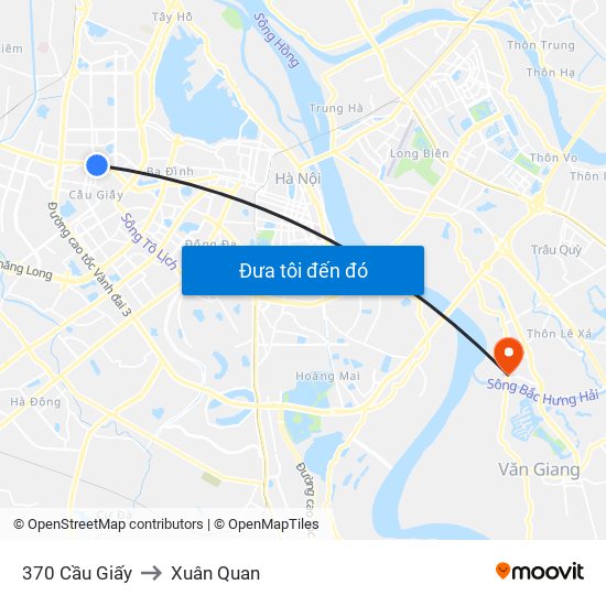 370 Cầu Giấy to Xuân Quan map