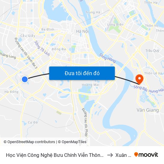 Học Viện Công Nghệ Bưu Chính Viễn Thông - Trần Phú (Hà Đông) to Xuân Quan map