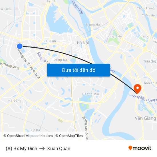 (A) Bx Mỹ Đình to Xuân Quan map