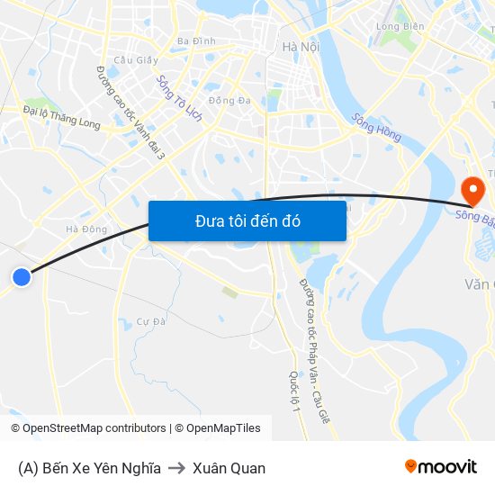 (A) Bến Xe Yên Nghĩa to Xuân Quan map