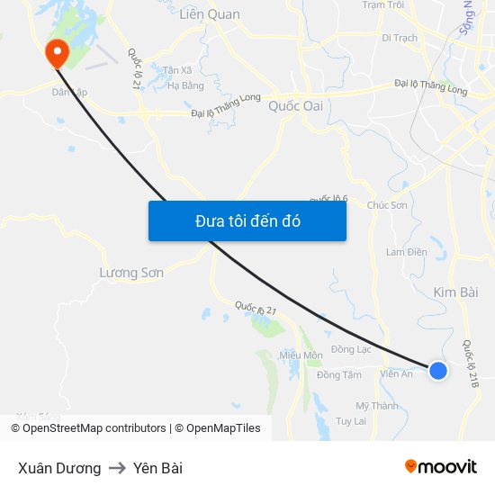 Xuân Dương to Yên Bài map