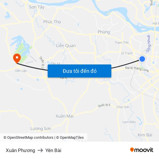 Xuân Phương to Yên Bài map