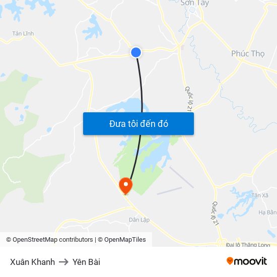 Xuân Khanh to Yên Bài map