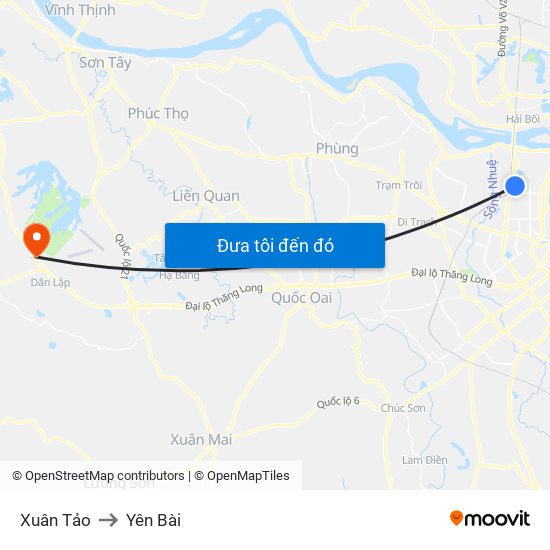 Xuân Tảo to Yên Bài map