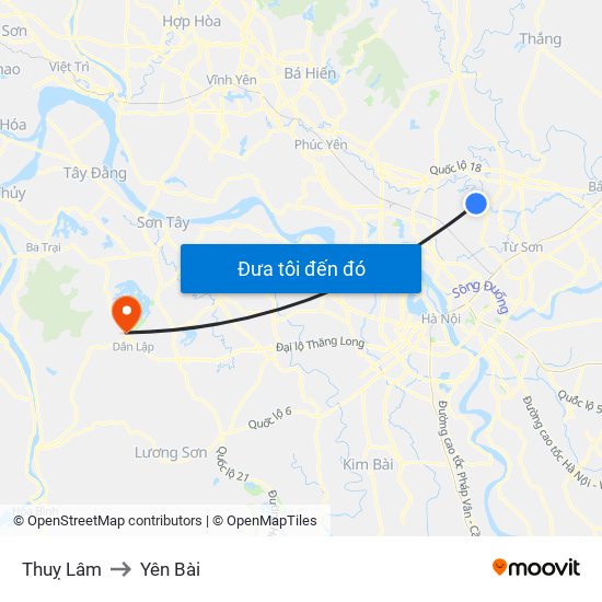 Thuỵ Lâm to Yên Bài map