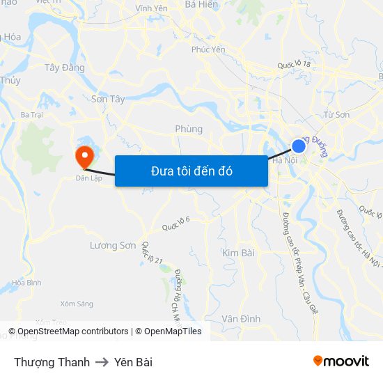 Thượng Thanh to Yên Bài map