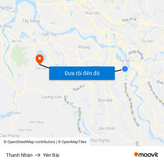 Thanh Nhàn to Yên Bài map