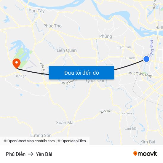 Phú Diễn to Yên Bài map