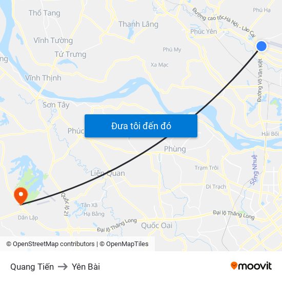 Quang Tiến to Yên Bài map