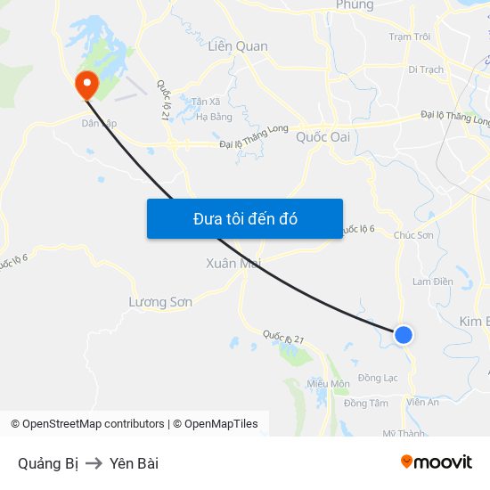 Quảng Bị to Yên Bài map