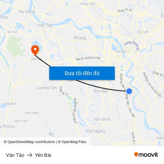 Vân Tảo to Yên Bài map